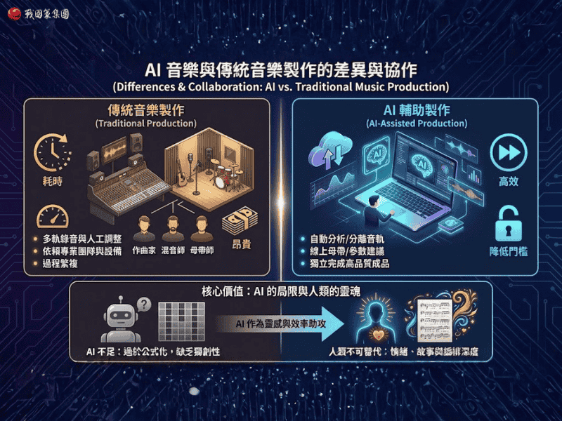 AI 音樂與傳統音樂製作的差異