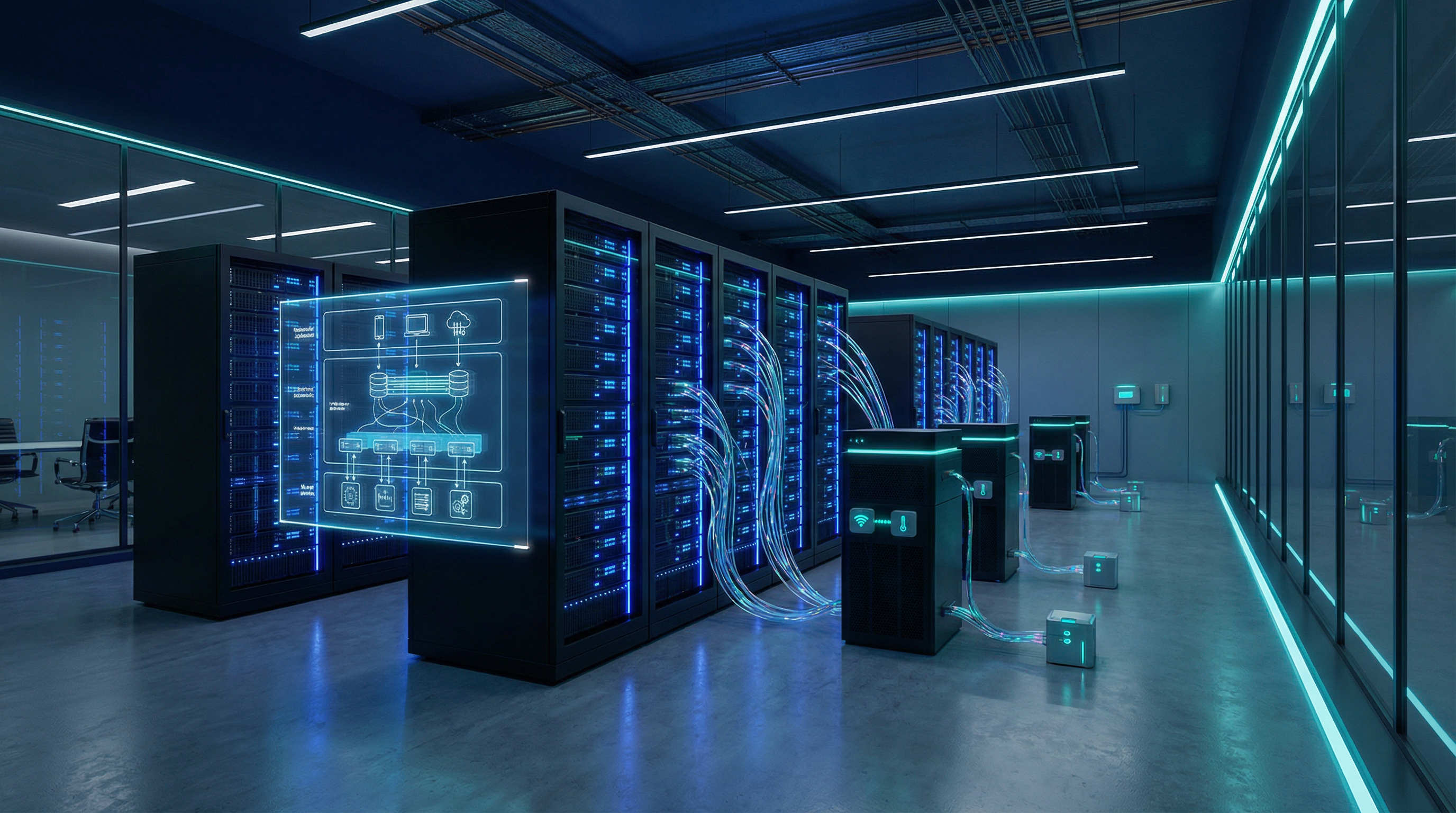 企業AI軟硬體整合伺服器機房與系統架構示意圖