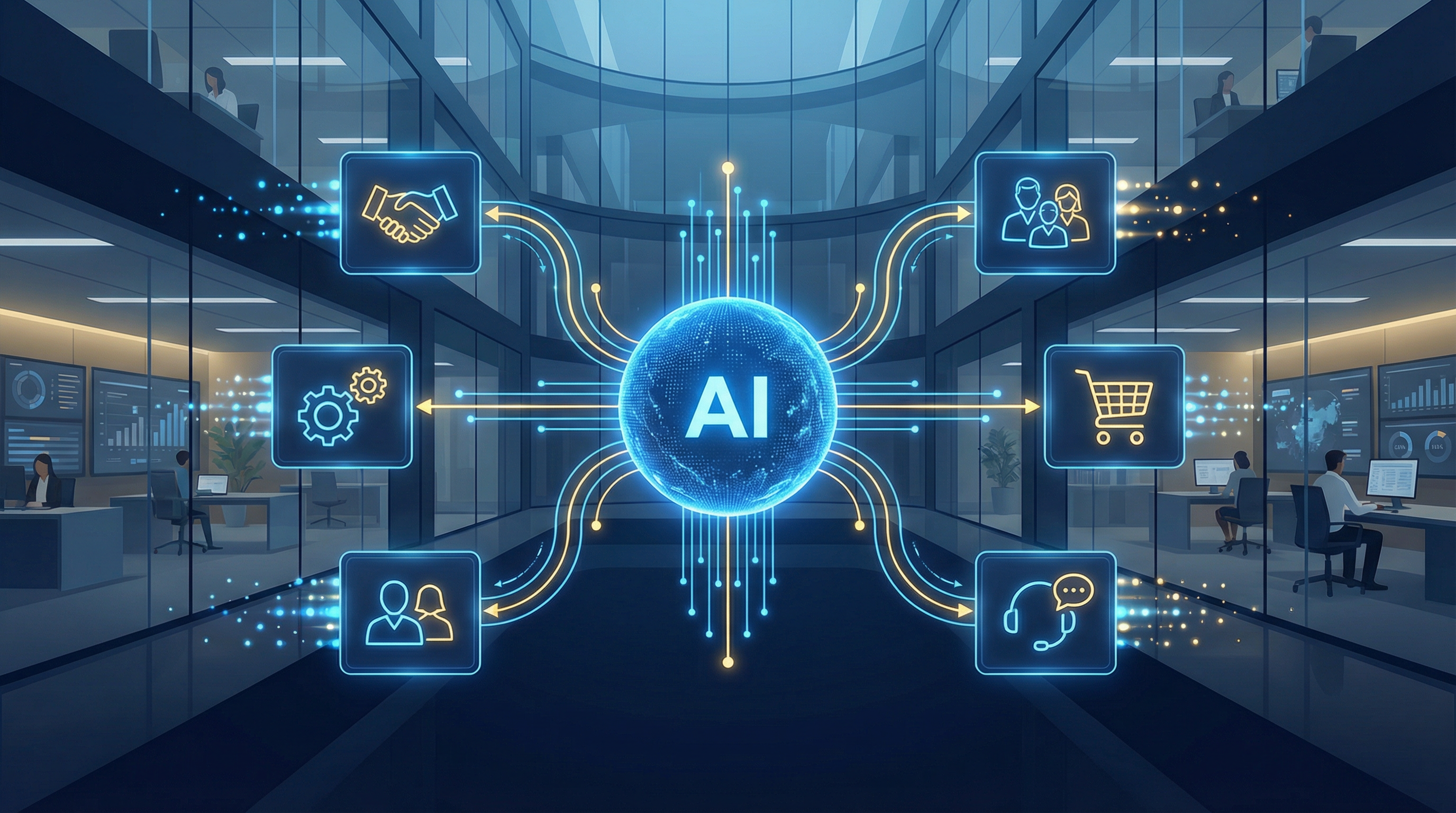 企業AI技術整合中心連接CRM、ERP等多個企業系統