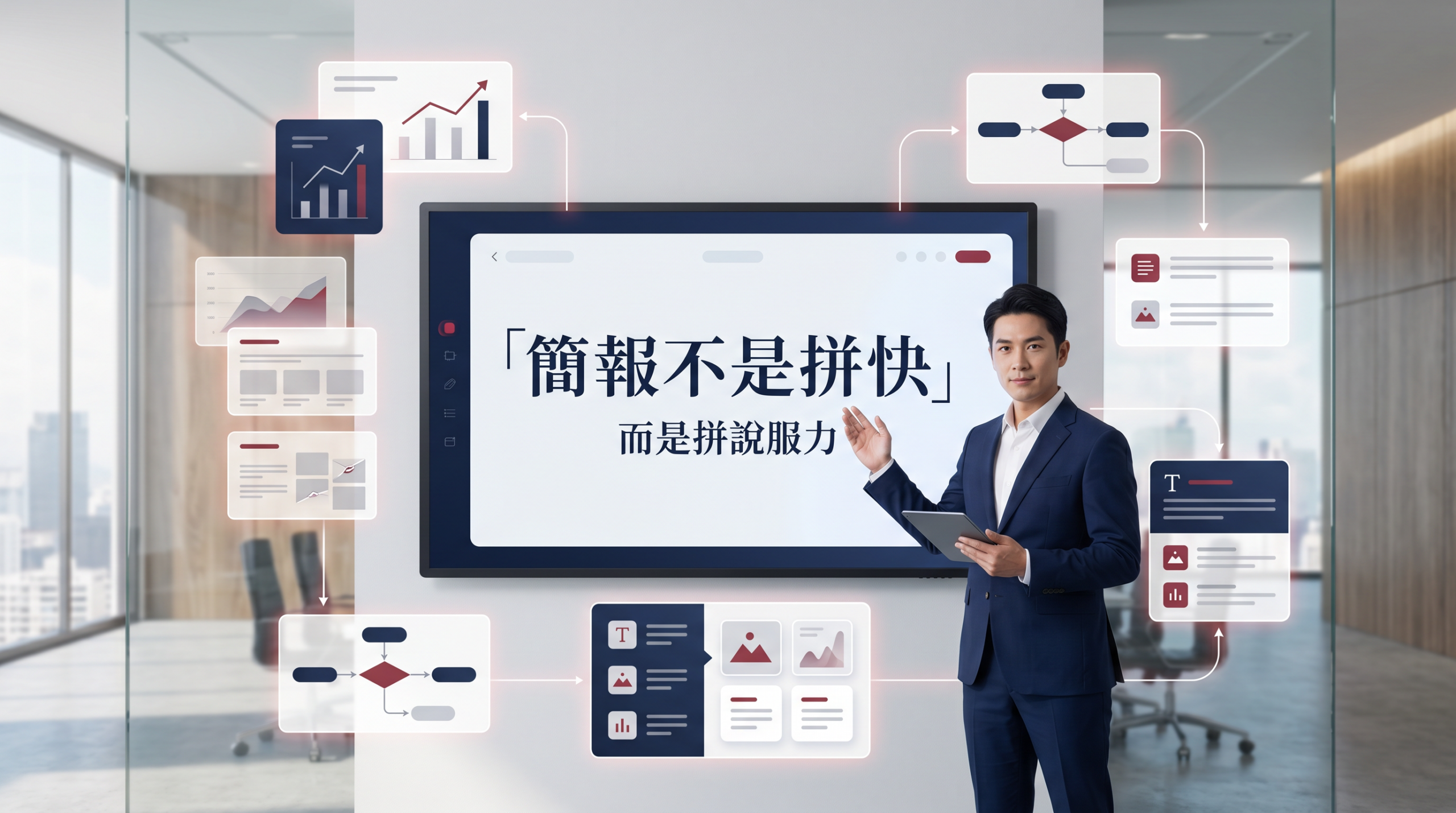 AI簡報製作流程與企業決策示意圖