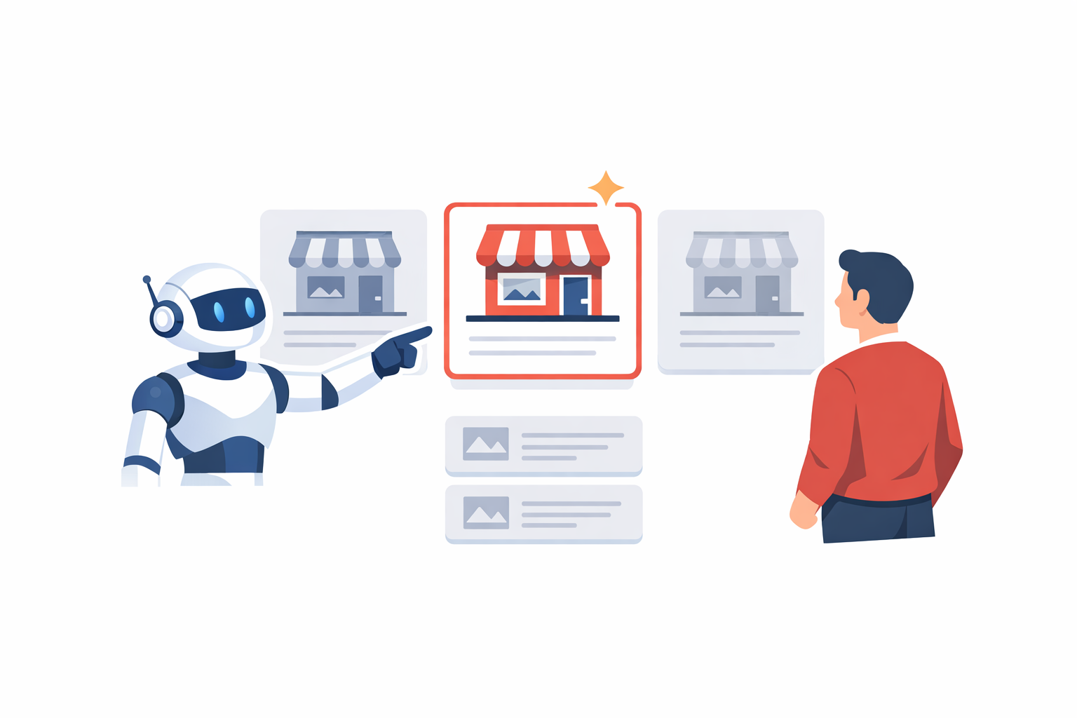 AI 代理直接向使用者推薦品牌，而非排在搜尋結果列表中