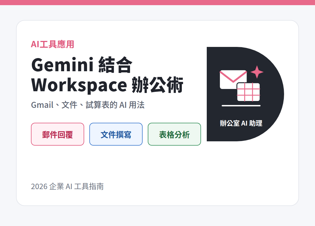 Gemini 結合 Google Workspace：Gmail、文件、試算表的 AI 辦公術