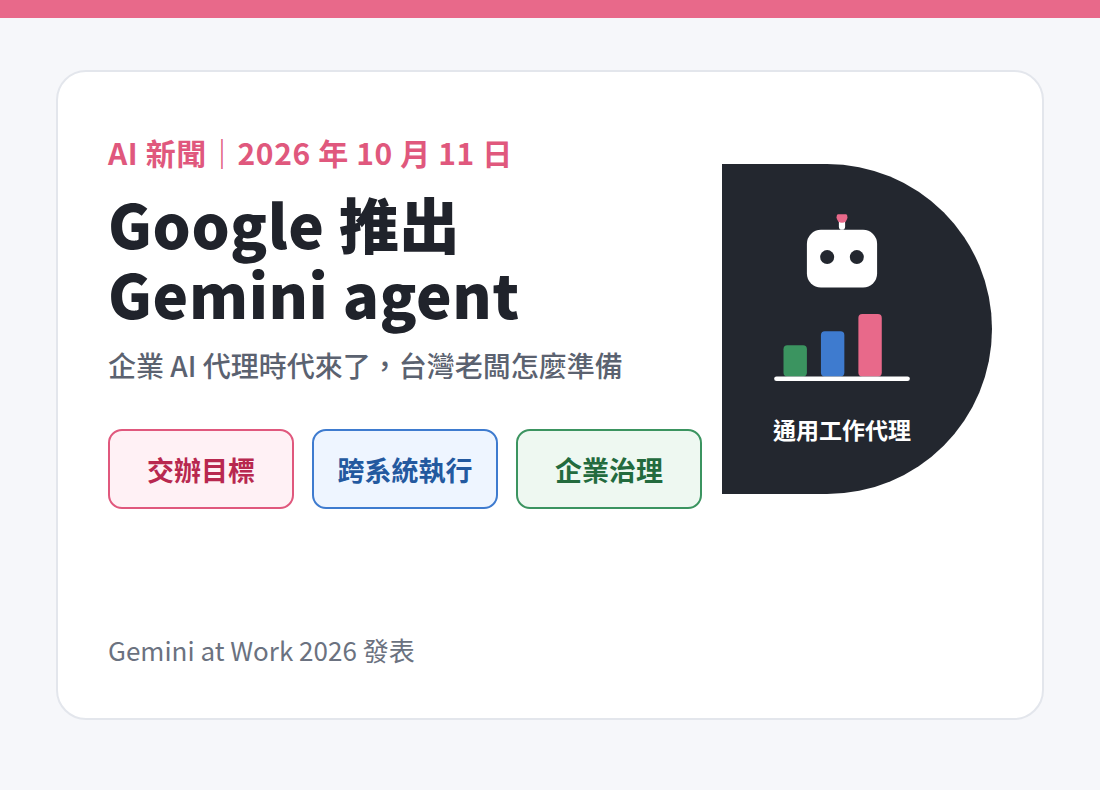 Google 推出 Gemini agent：企業 AI 代理時代與台灣企業準備指南