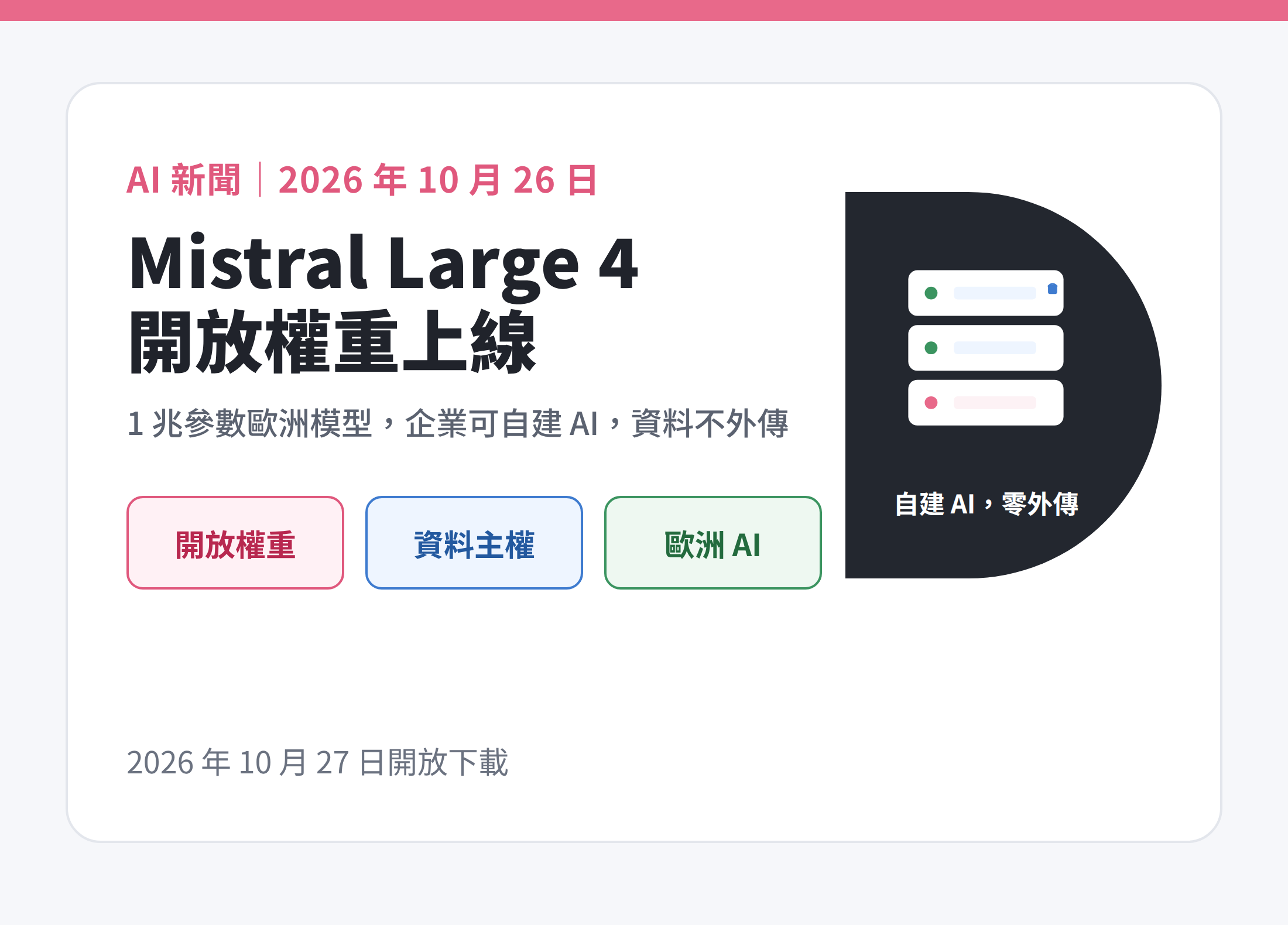 Mistral Large 4 開放權重解析：歐洲 1 兆參數模型與台灣企業決策指南
